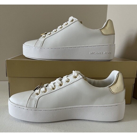 New Michael Kors Poppy Lace up faux leather sneakers size 5 Optick White - Picture 6 of 7